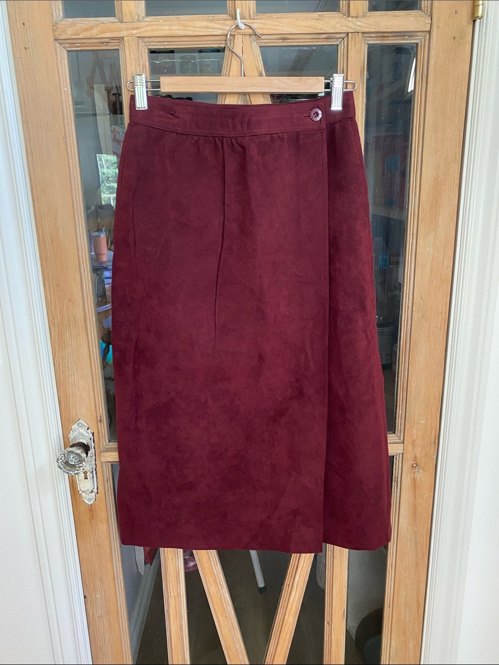 Classic Vintage Western Cowgirl Boho Academia Indie Burgundy Midi Suede Skirt